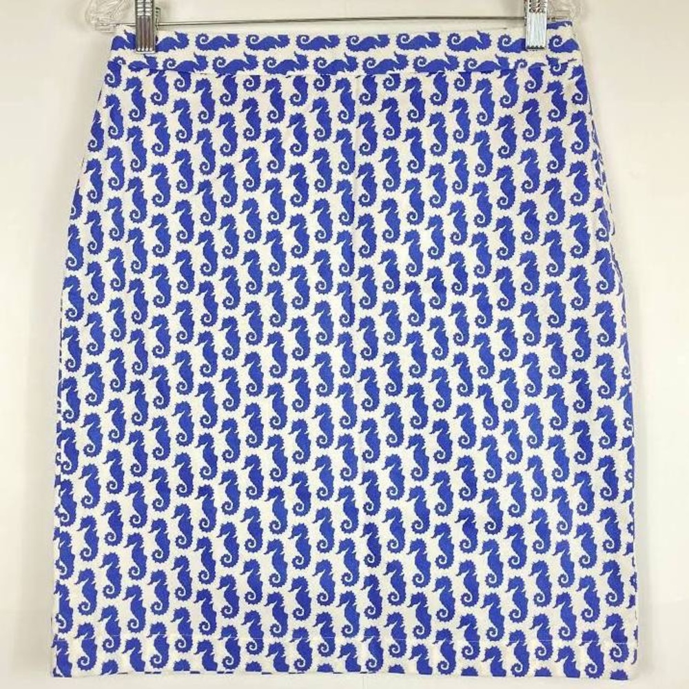 Brooks Brothers 346 Pencil Skirt Seahorse Print Side Zip size 14